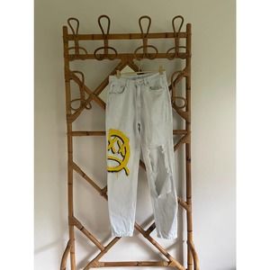 Adika Smiley Streetwear High Waisted Tapered Jeans